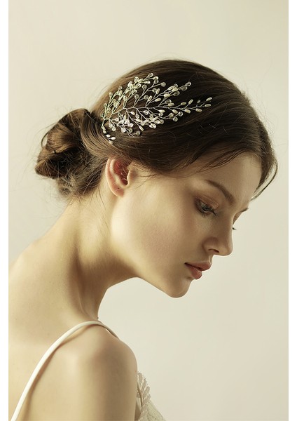 Kristal Ve İnci Karışımı Gelin Tacı Saç Aksesuar