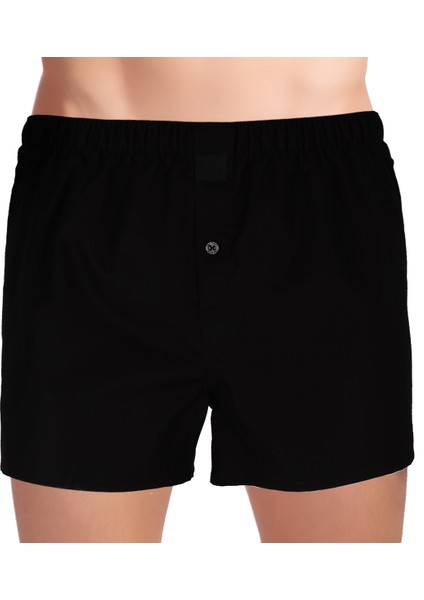 Siyah Renk Yırtmaçlı Dokuma Erkek Boxer