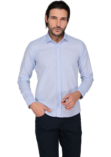 Ekose 3258 Uzun Kol Slim Fit Gömlek-Açık Mavi