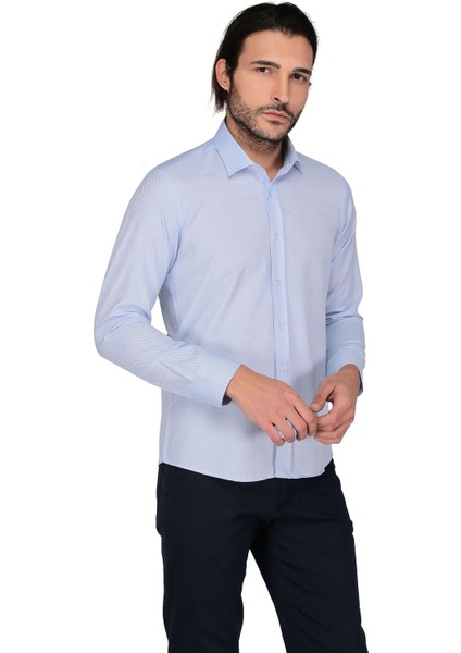 Ekose 3258 Uzun Kol Slim Fit Gömlek-Açık Mavi