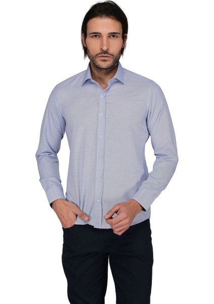 Ekose 3258 Uzun Kol Slim Fit Gömlek-Mavi