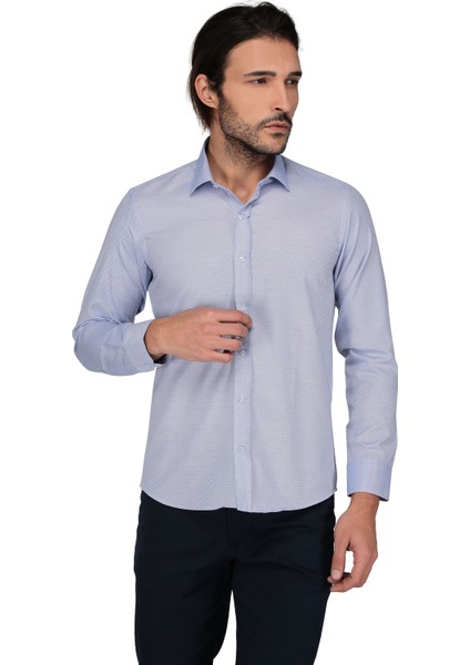 Ekose 3258 Uzun Kol Slim Fit Gömlek-Mavi