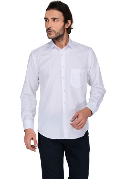 Saten Opal 41144 Uzun Kol Gömlek-Beyaz