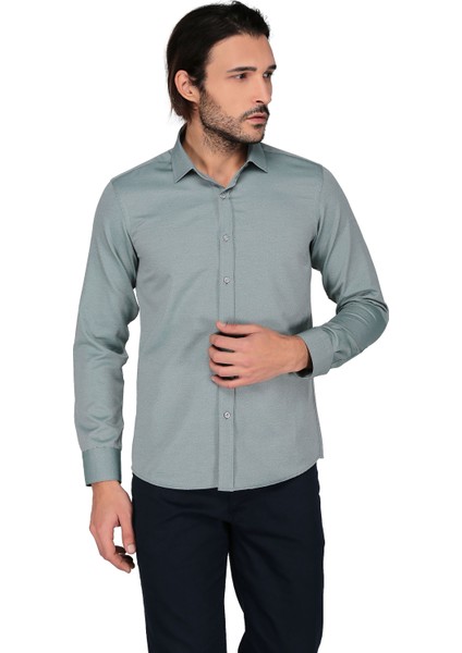 Duz Muz Uzun Kol Slim Fit Gömlek-Yeşil
