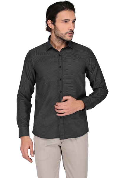 Ekose 3275 Uzun Kol Slim Fit Gömlek-Siyah