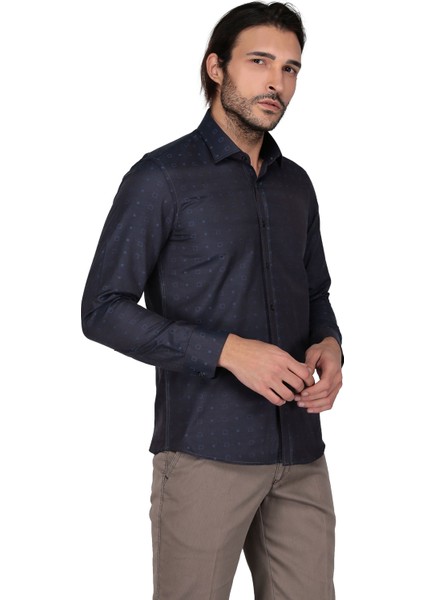 Saten Opal 41119 Uzun Kol Slim Fit Gömlek-Siyah fiyatları