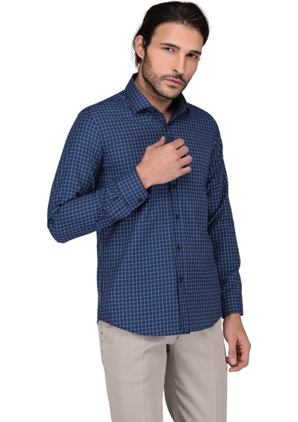 Soft Ekoe 109 Uzun Kol Slim Fit Gömlek-Lacivert