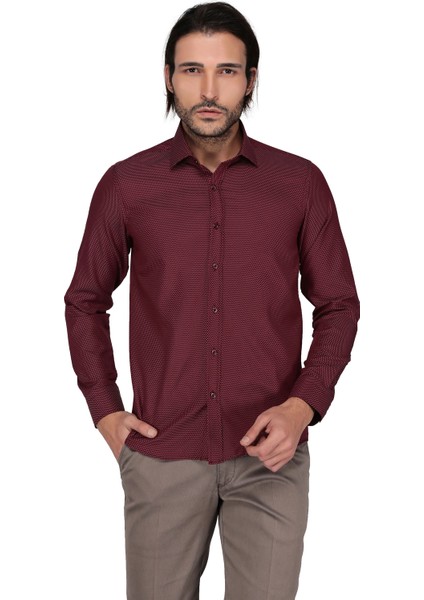 Ekose 3275 Uzun Kol Slim Fit Gömlek-Bordo