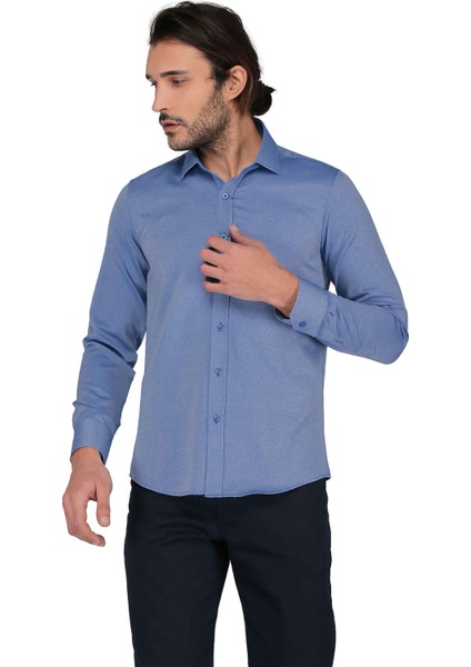 Duz Muz Uzun Kol Slim Fit Gömlek-Mavi