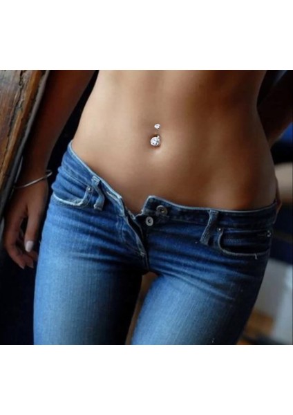 Yuvarlak Büyük Taşlı Çelik Göbek Piercing