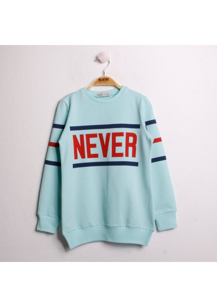 Kız Çocuk Sweatshirt Never Baskı Mint Yeşili 8 Yaş - 128 cm Boy