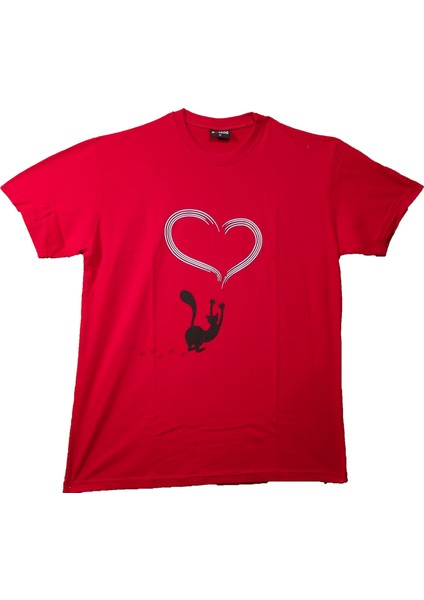 Unisex Love Cat Bisiklet Yaka Tshirt