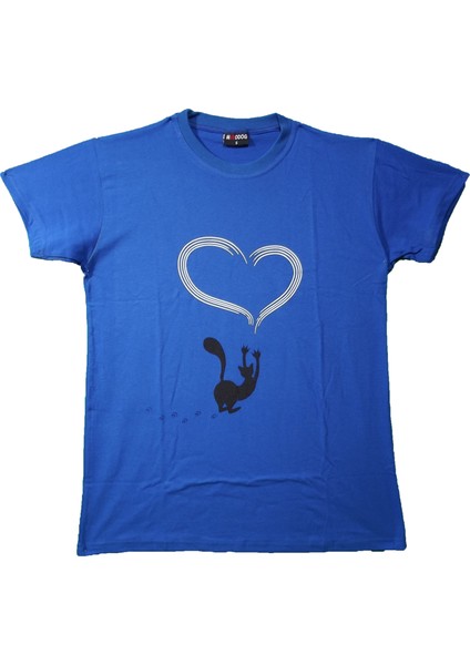 Unisex Love Cat Bisiklet Yaka Tshirt