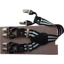 Kemer Sepeti Siyah Beyaz Çizgili Altı Klipsli Pantolon Askısı