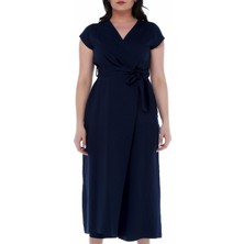B&S Line Lacivert Rengi Kuşaklı Kruvaze Tulum Elbise