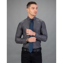 Tudors Modern Slim Fit Uzun Kollu Pamuklu Kolay Ütü Armürlü Erkek Gri Gömlek