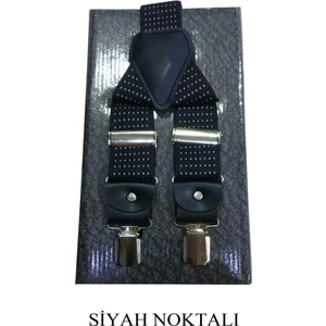 Kemer Dünyası Metal Klipsli Lüx Pantolon Askısı Siyah Noktalı
