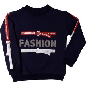 Kız Çocuk Sweatshirt Kollari Şeritli Pullu Fashion Nakış
