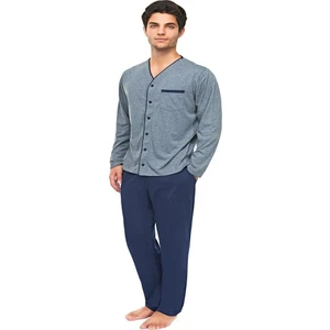 Çift Kaplan 8302 Düz Önden Açık Boydan Düğmeli Erkek Pijama Takım