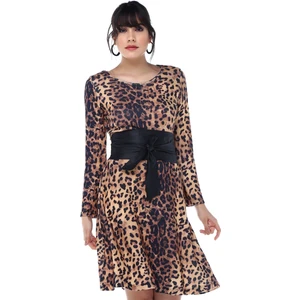 31786 Deri Kemerli Yakası Biyeli Elbise