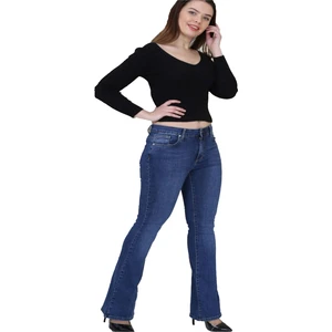 Gül Moda Kadın Büyük Beden İspanyol Paça Kot Pantolon Mavi