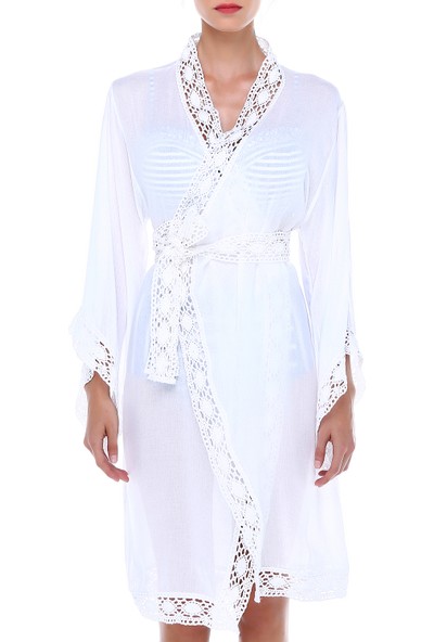 Qattan Kruvaze Beyaz Pareo Elbise