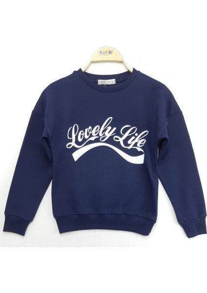Kız Çocuk Sweatshirt Lovely Life Baskı Lacivert 12 Yaş - 152 cm