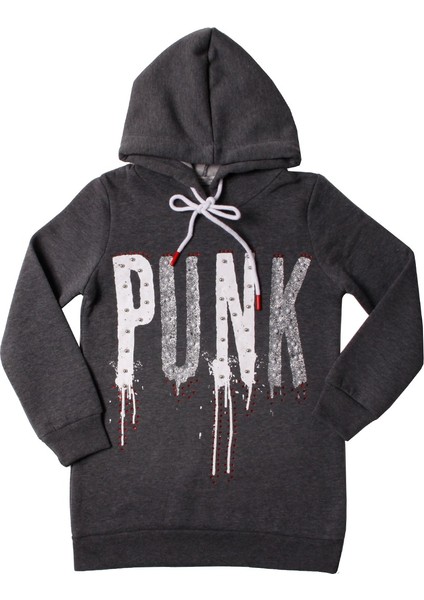 Kız Çocuk Sweatshirt Kapşonlu Punk Baskılı