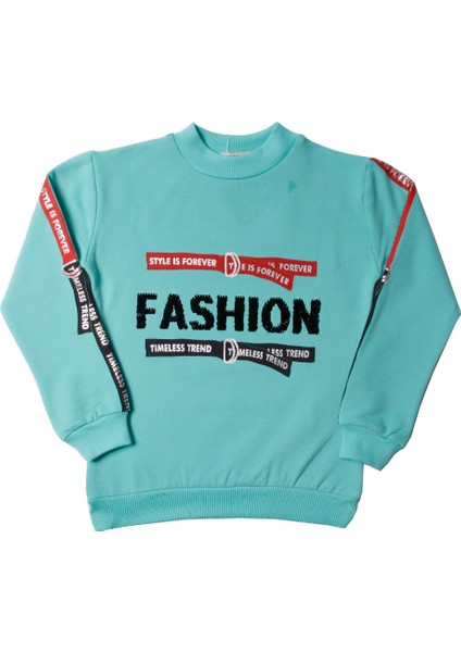Kız Çocuk Sweatshirt Kollari Şeritli Pullu Fashion Nakış