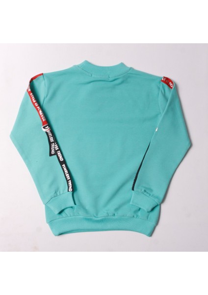 Kız Çocuk Sweatshirt Kollari Şeritli Pullu Fashion Nakış