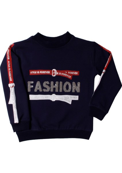 Kız Çocuk Sweatshirt Kollari Şeritli Pullu Fashion Nakış