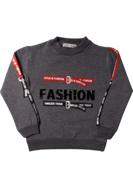 Kız Çocuk Sweatshirt Kollari Şeritli Pullu Fashion Nakış
