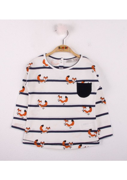 Kız Bebek Tshirt Çizgili Cepli Tilki Baskı