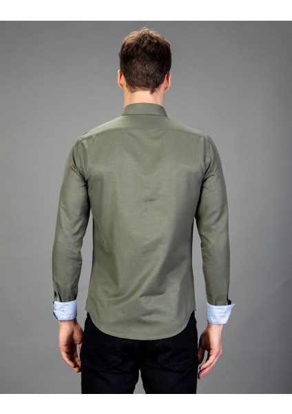 Slim Fit Spor Haki Erkek Gömlek modelleri