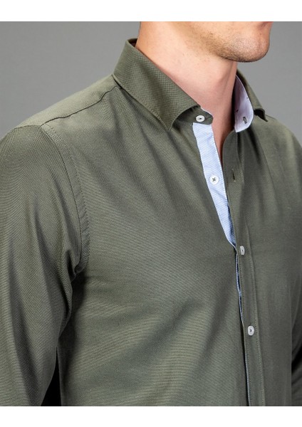 Slim Fit Spor Haki Erkek Gömlek fırsatları