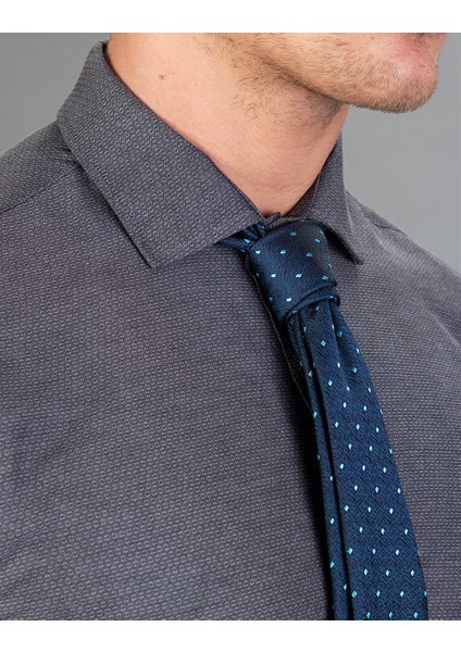 Slim Fit Armürlü Kravatlık, Gri Erkek Gömlek fırsatları