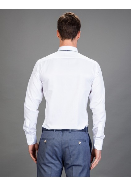 Slim Fit Armürlü Kravatlık, Beyaz Erkek Gömlek modelleri