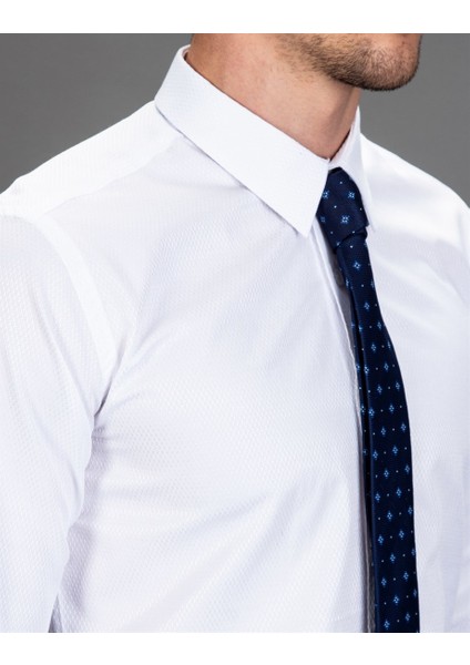 Slim Fit Armürlü Kravatlık, Beyaz Erkek Gömlek fırsatları
