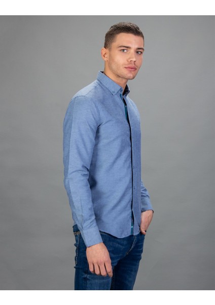 Slim Fit Spor Mavi Erkek Gömlek fiyatları
