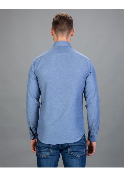 Slim Fit Spor Mavi Erkek Gömlek modelleri