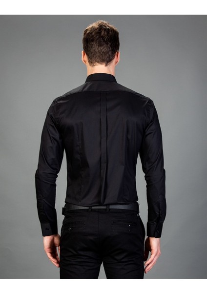 Süper Slim Fit Siyah Erkek Gömlek