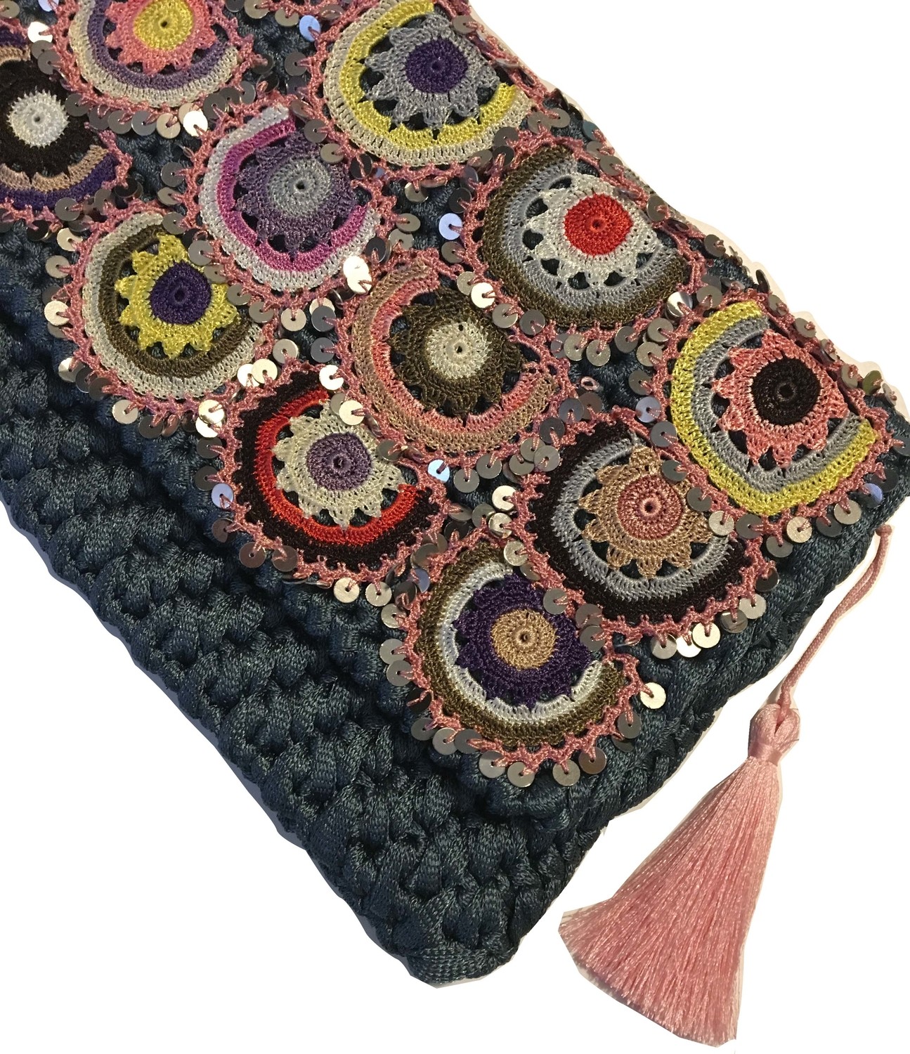 Pafuli El Yapımı Etnik Clutch Çanta Mavi