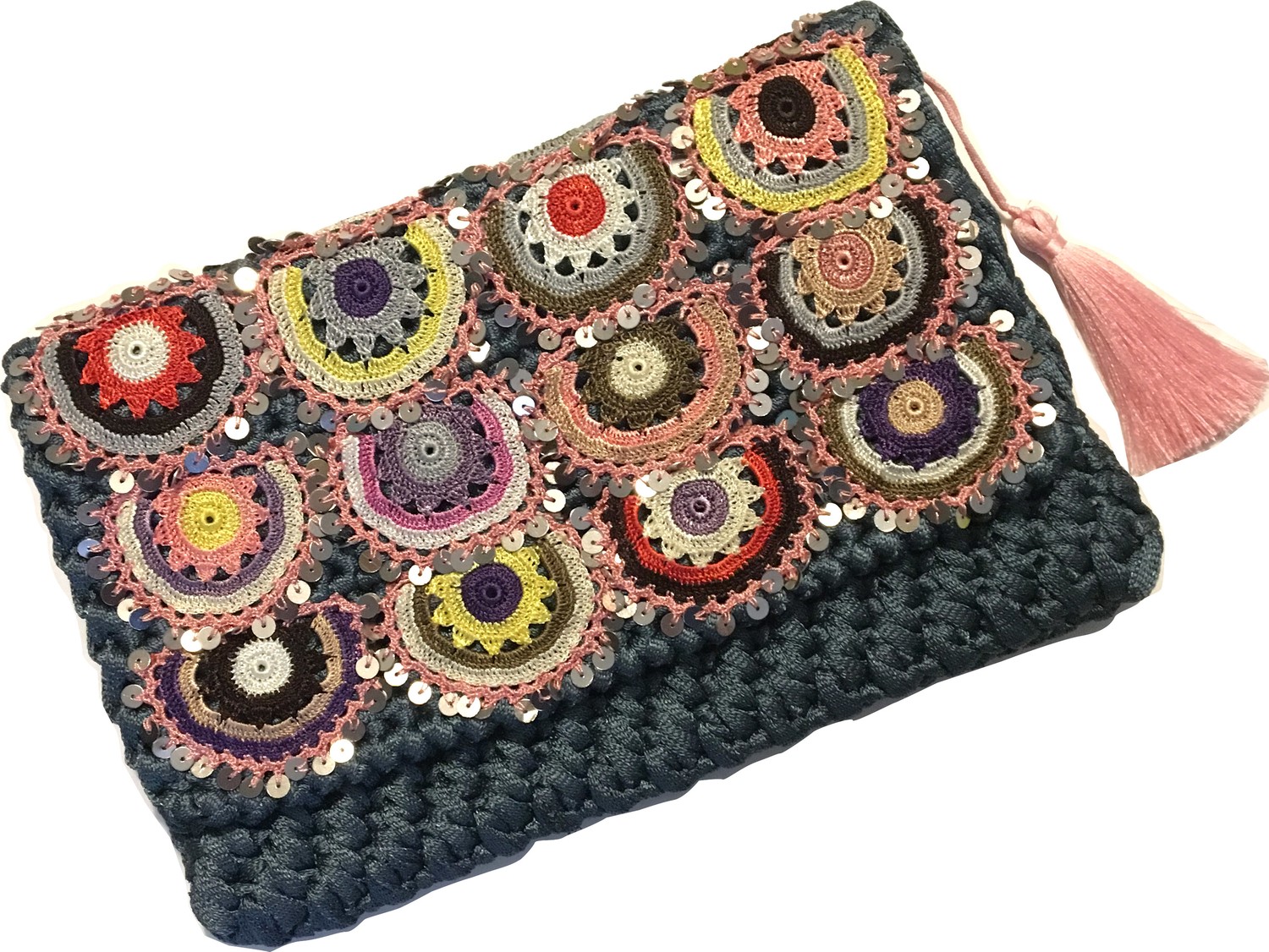 Pafuli El Yapımı Etnik Clutch Çanta Mavi görsel 3
