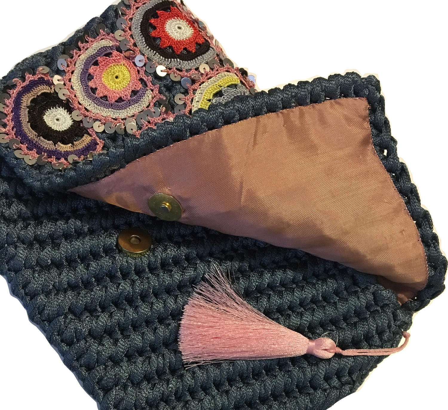Pafuli El Yapımı Etnik Clutch Çanta Mavi görsel 2