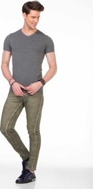 Cipo & Baxx Cipo&Baxx CU106 V Yaka Basic Dar Slim Gri Erkek Tişört Atlet görsel 5