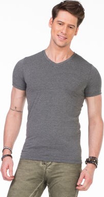 Cipo & Baxx Cipo&Baxx CU106 V Yaka Basic Dar Slim Gri Erkek Tişört Atlet görsel 2