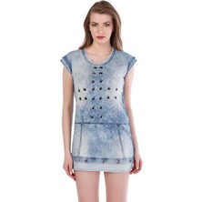 Cipo&Baxx WY108 Delikli Metal Detaylı Kot Mini Elbise