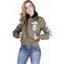 Cipo&Baxx WJ137 Haki Kurukafa Ejderha İşleme Kürklü Bayan Mont