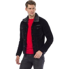 Cipo&Baxx CJ231 Yakası Kürklü Düğmeli Siyah Erkek Kadife Ceket