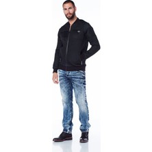 Cipo&Baxx CJ141 Fermuarlı Lastikli Kolej Yaka Siyah Erkek Mont